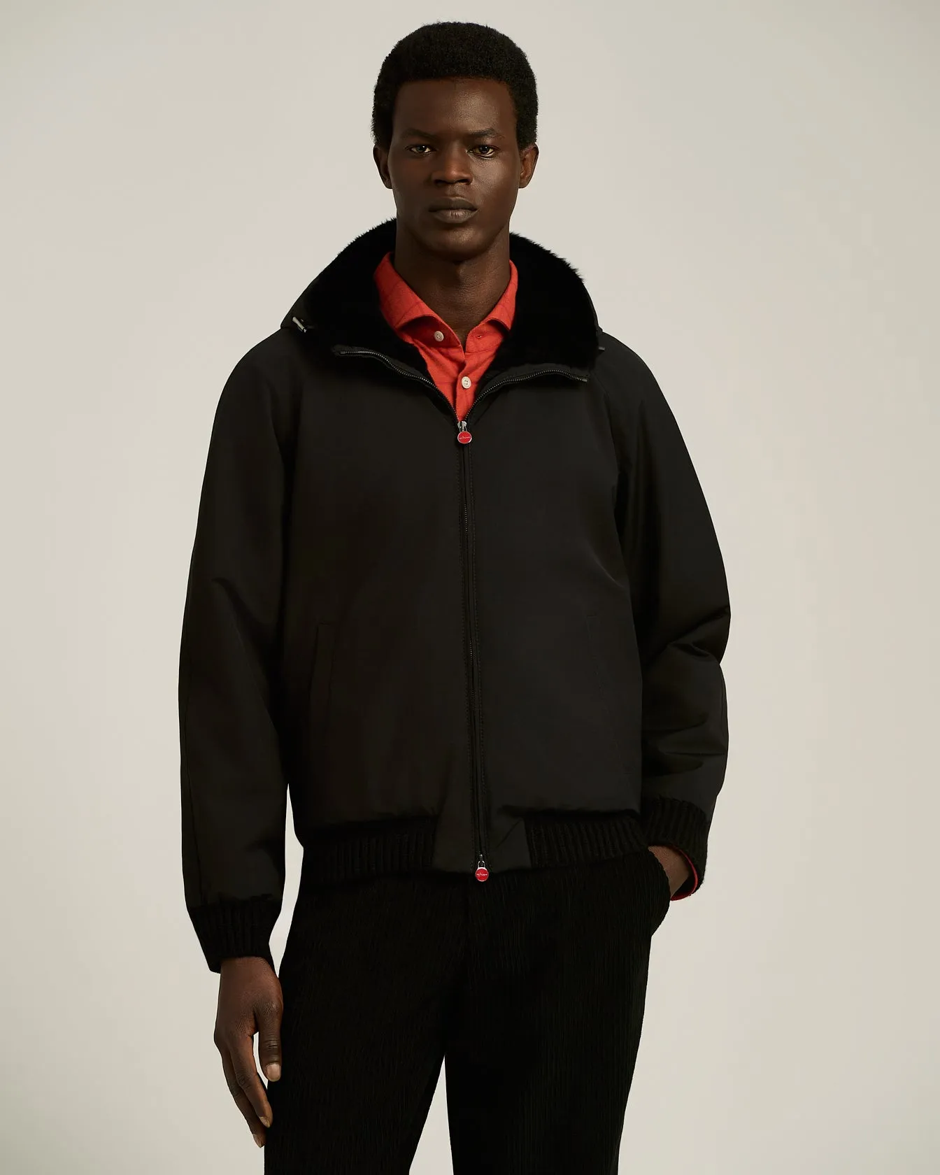 BLACK HOODED JACKET LINED WITH WEASEL FUR sold by Kiton product image thumbnail 2