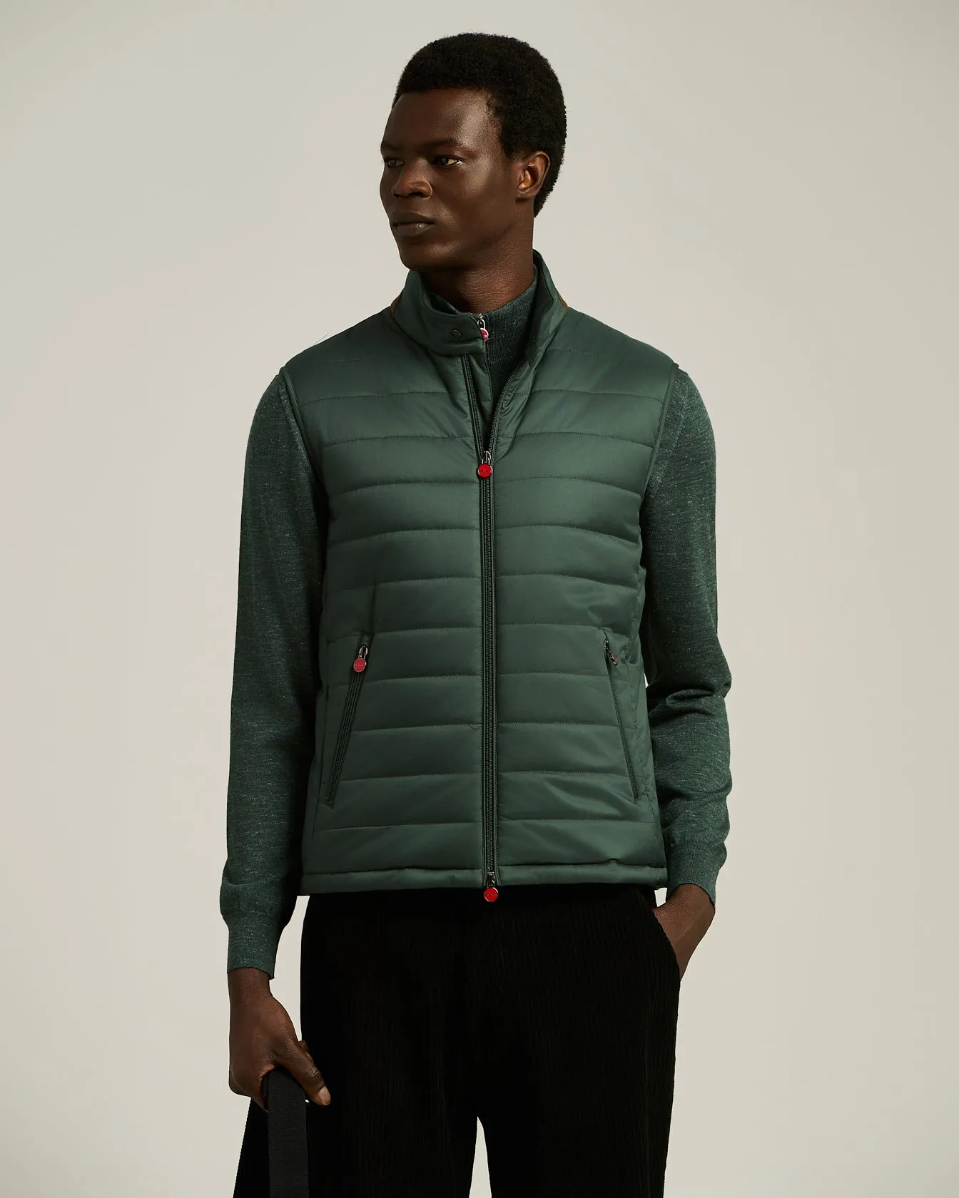 PADDED GILET IN DARK GREEN TECHNICAL FABRIC sold by Kiton product image thumbnail 2