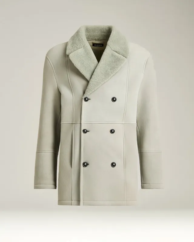 DOUBLE-BREASTED OVERCOAT IN LIGHT GREY SHEARLING sold by Kiton