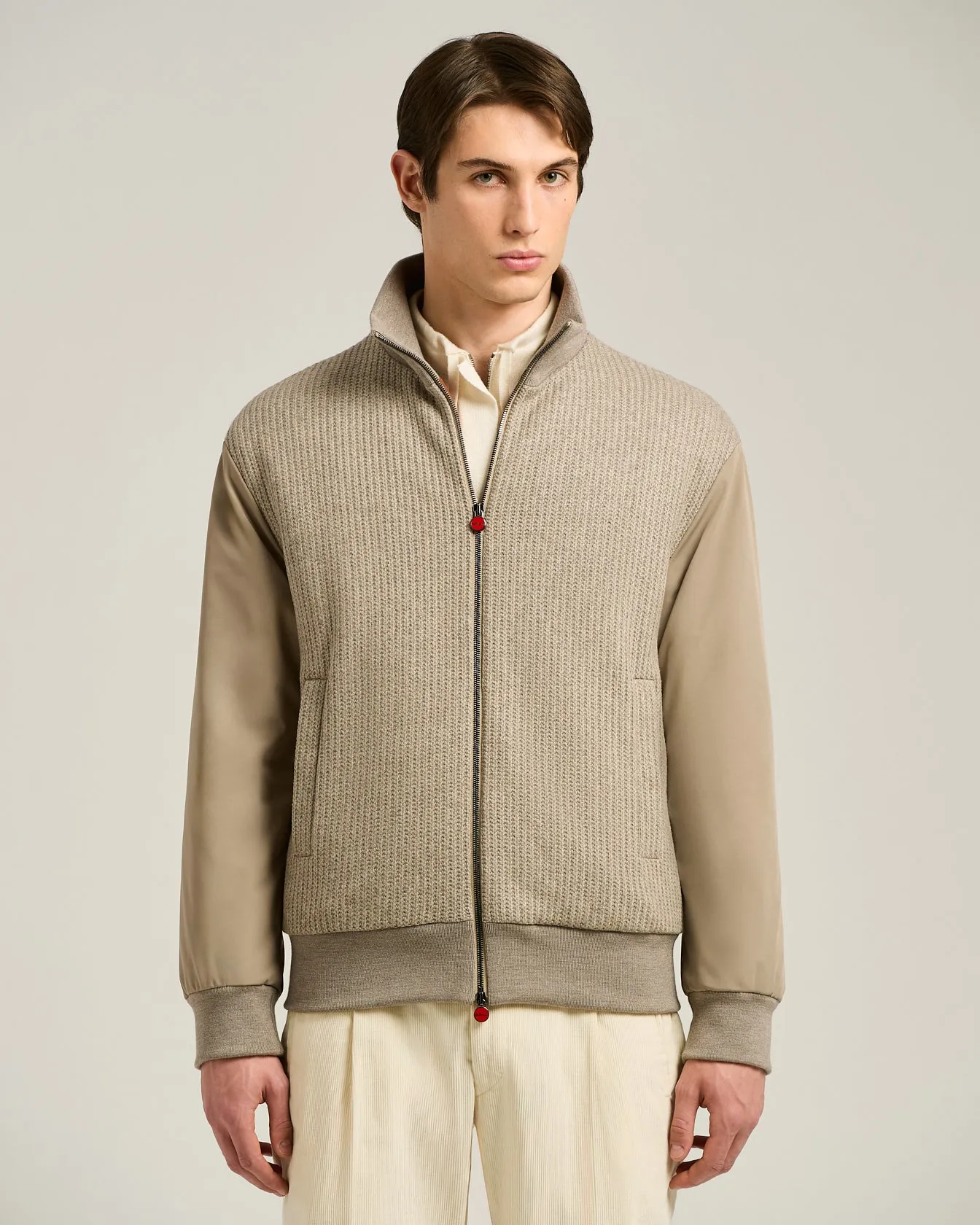 BOMBER IN TAUPE WOOL BLEND AND TECHNICAL FABRIC sold by Kiton product image thumbnail 2