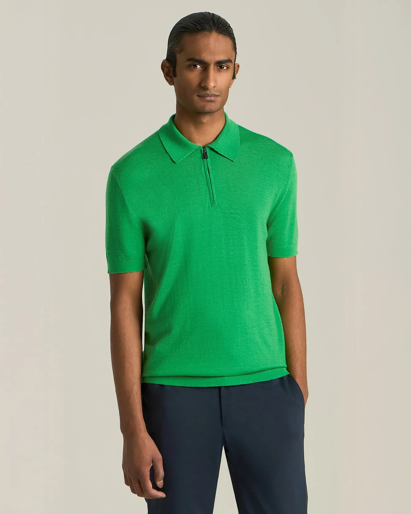 KNT DELUXE WOOL AND SILK ZIP-UP POLO SHIRT sold by Kiton product image thumbnail 2