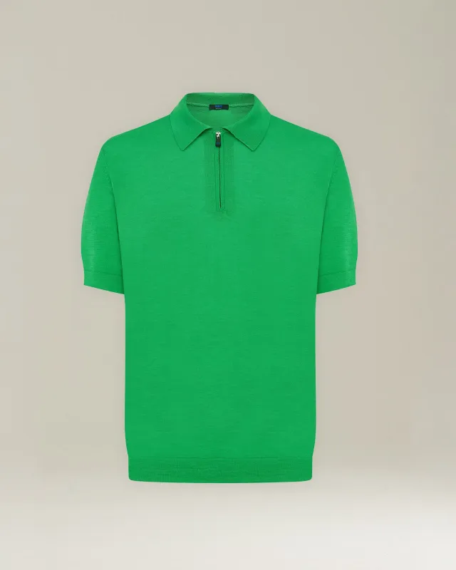 KNT DELUXE WOOL AND SILK ZIP-UP POLO SHIRT sold by Kiton