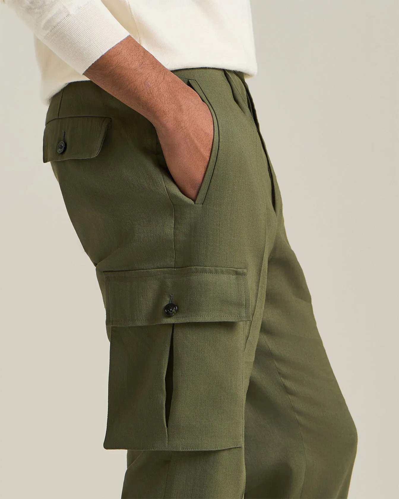 LINEN AND WOOL CARGO TROUSERS sold by Kiton product image thumbnail 4