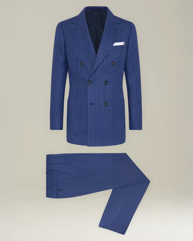DOUBLE-BREASTED CASHMERE AND LINEN PINSTRIPE SUIT sold by Kiton