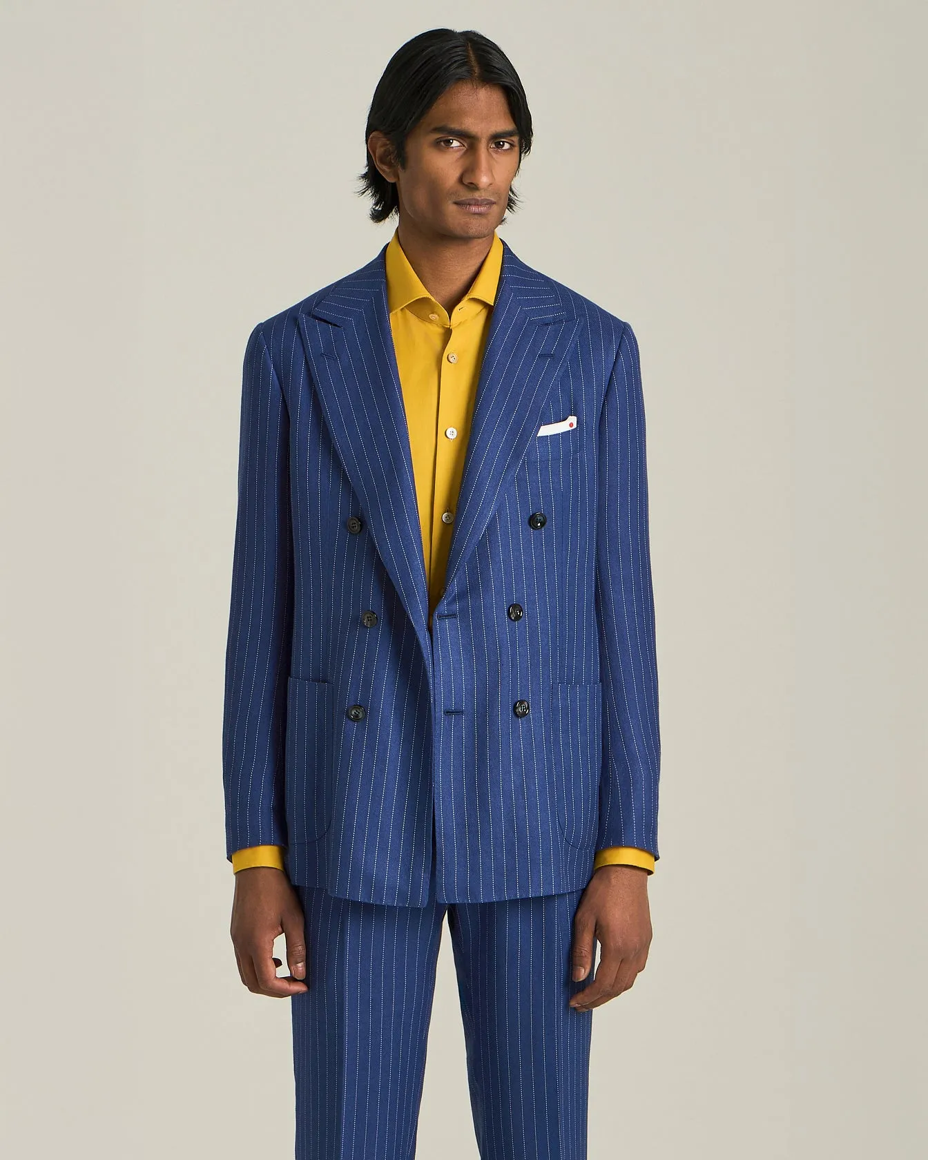 DOUBLE-BREASTED CASHMERE AND LINEN PINSTRIPE SUIT sold by Kiton product image thumbnail 2