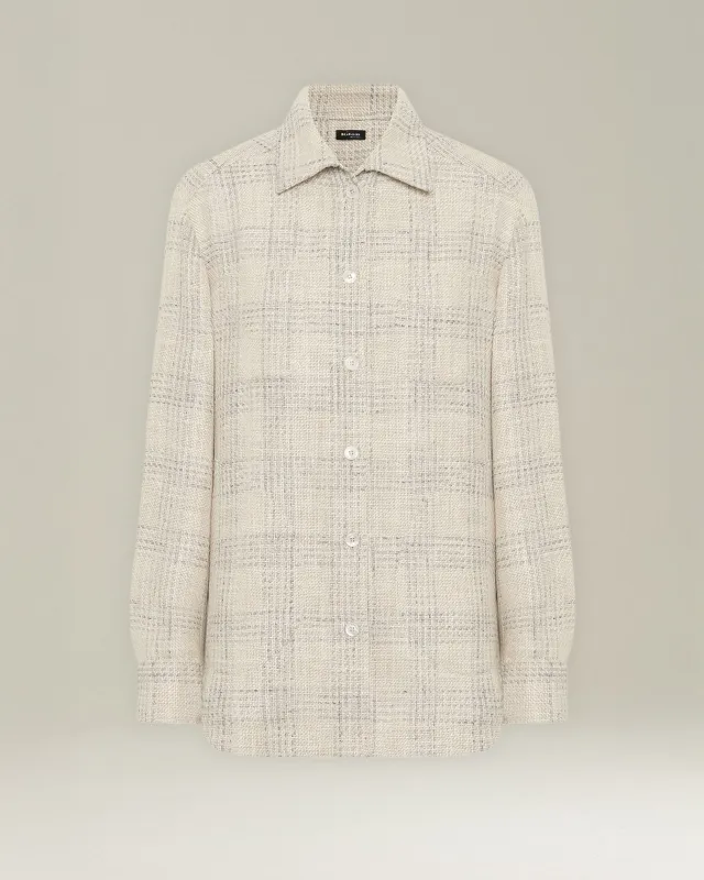 SILK AND LINEN BLEND CHECKED OVERSHIRT sold by Kiton