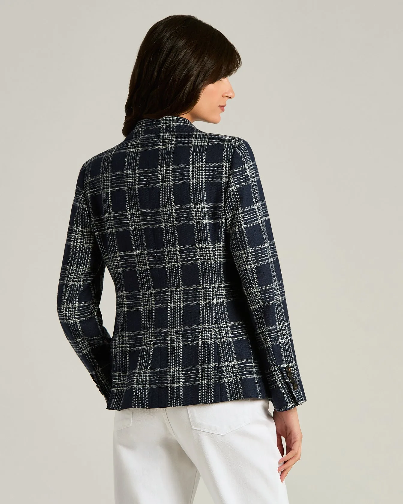 TAILORED CHECKED JACKET IN BLUE SILK, COTTON AND CASHMERE BLEND sold by Kiton product image thumbnail 3