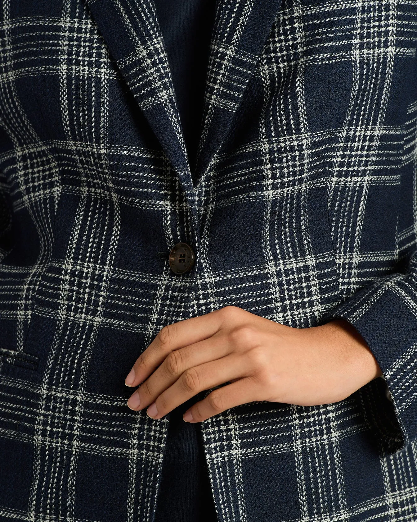 TAILORED CHECKED JACKET IN BLUE SILK, COTTON AND CASHMERE BLEND sold by Kiton product image thumbnail 4