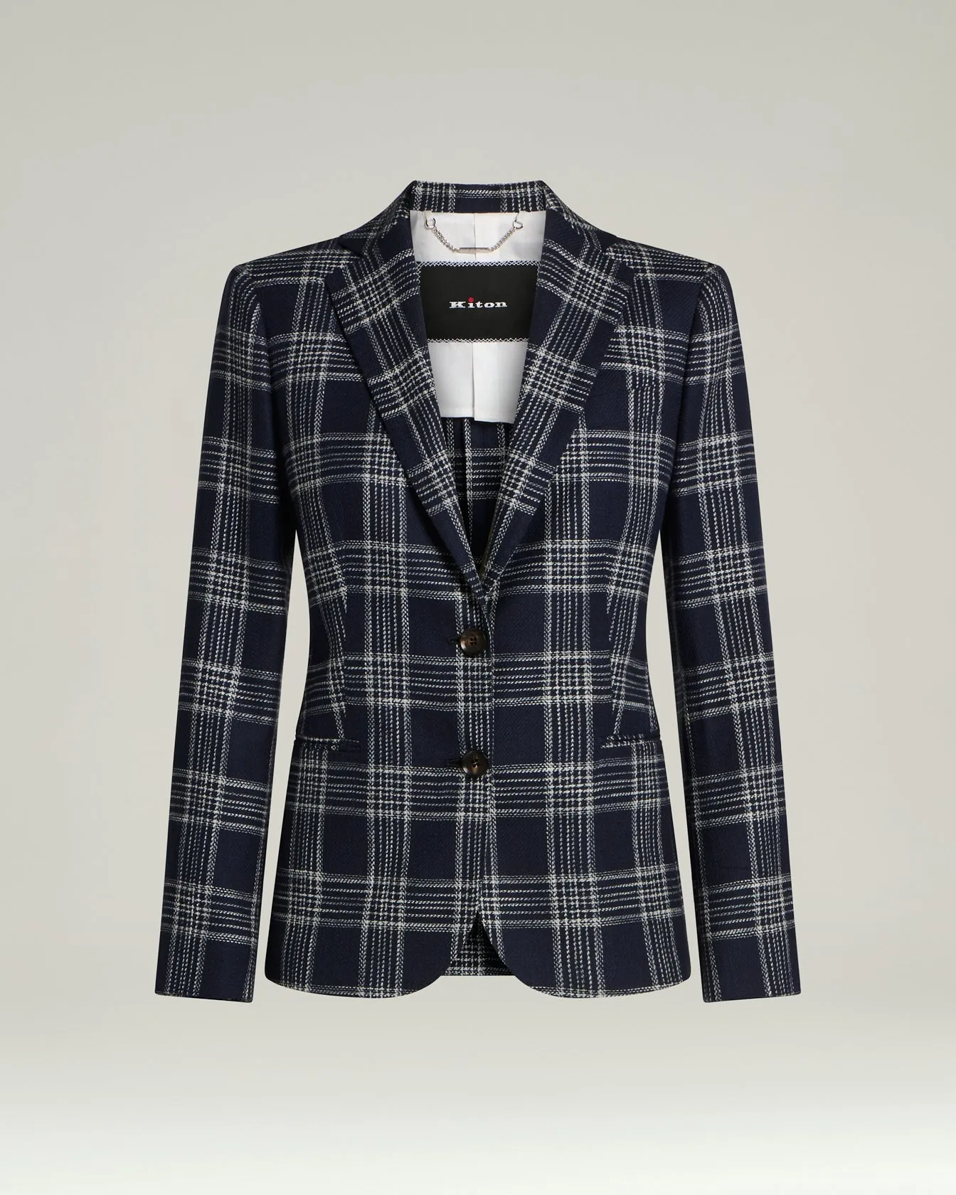 TAILORED CHECKED JACKET IN BLUE SILK, COTTON AND CASHMERE BLEND sold by Kiton