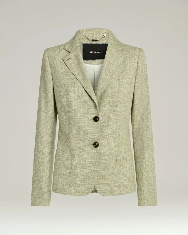TAILORED JACKET IN FINE YARNS GREEN VIRGIN WOOL, SILK AND COTTON BLEND made by Kiton
