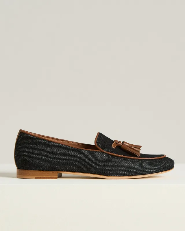 COTTON TASSEL LOAFER DENIM UPPER WITH CALFSKIN LEATHER TRIM sold by Kiton
