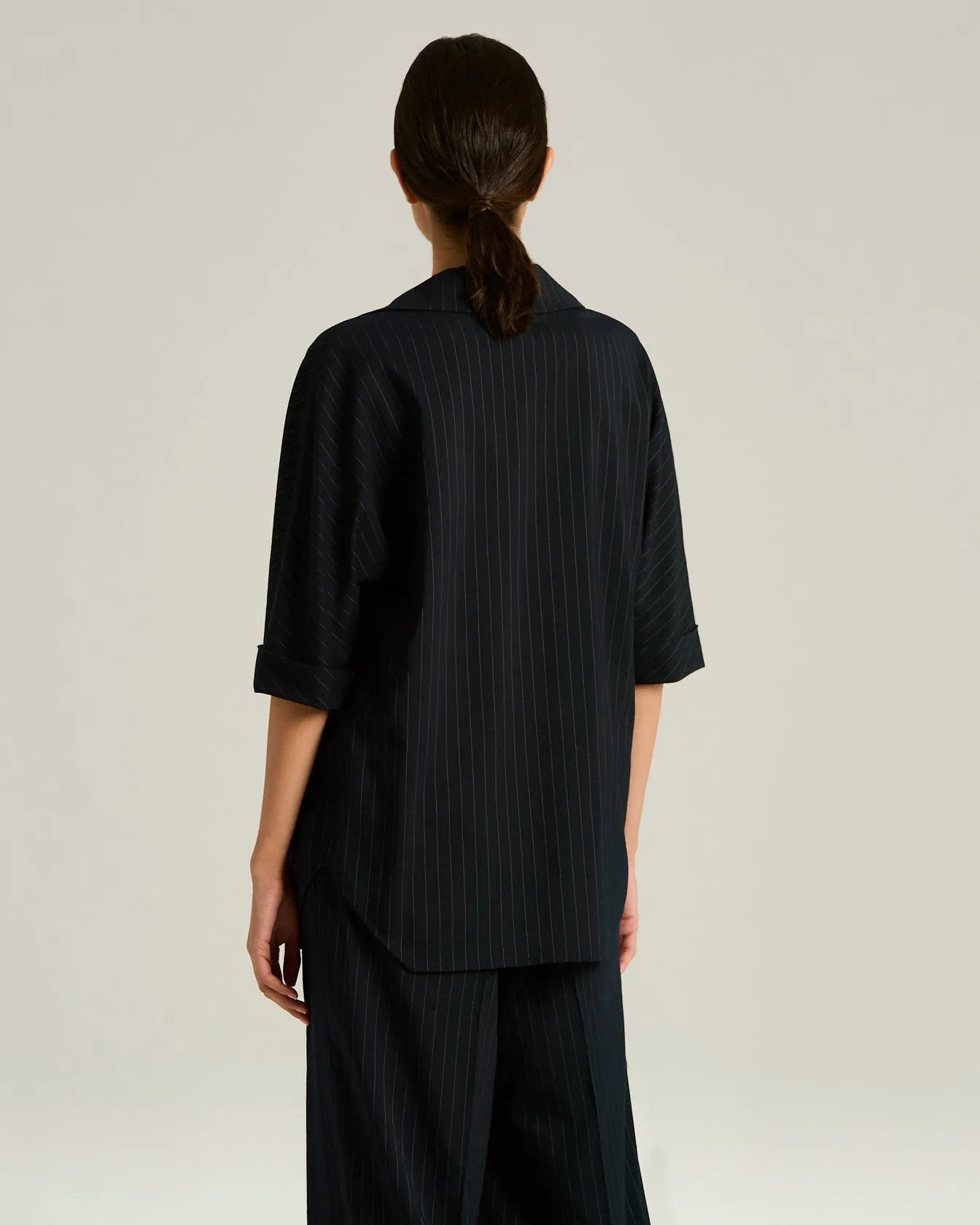WOOL SHIRT WITH BLACK STRIPED PATTERN sold by Kiton product image thumbnail 3