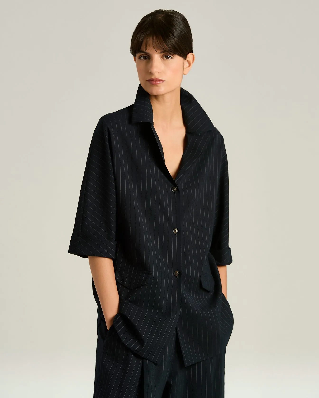 WOOL SHIRT WITH BLACK STRIPED PATTERN sold by Kiton product image thumbnail 4