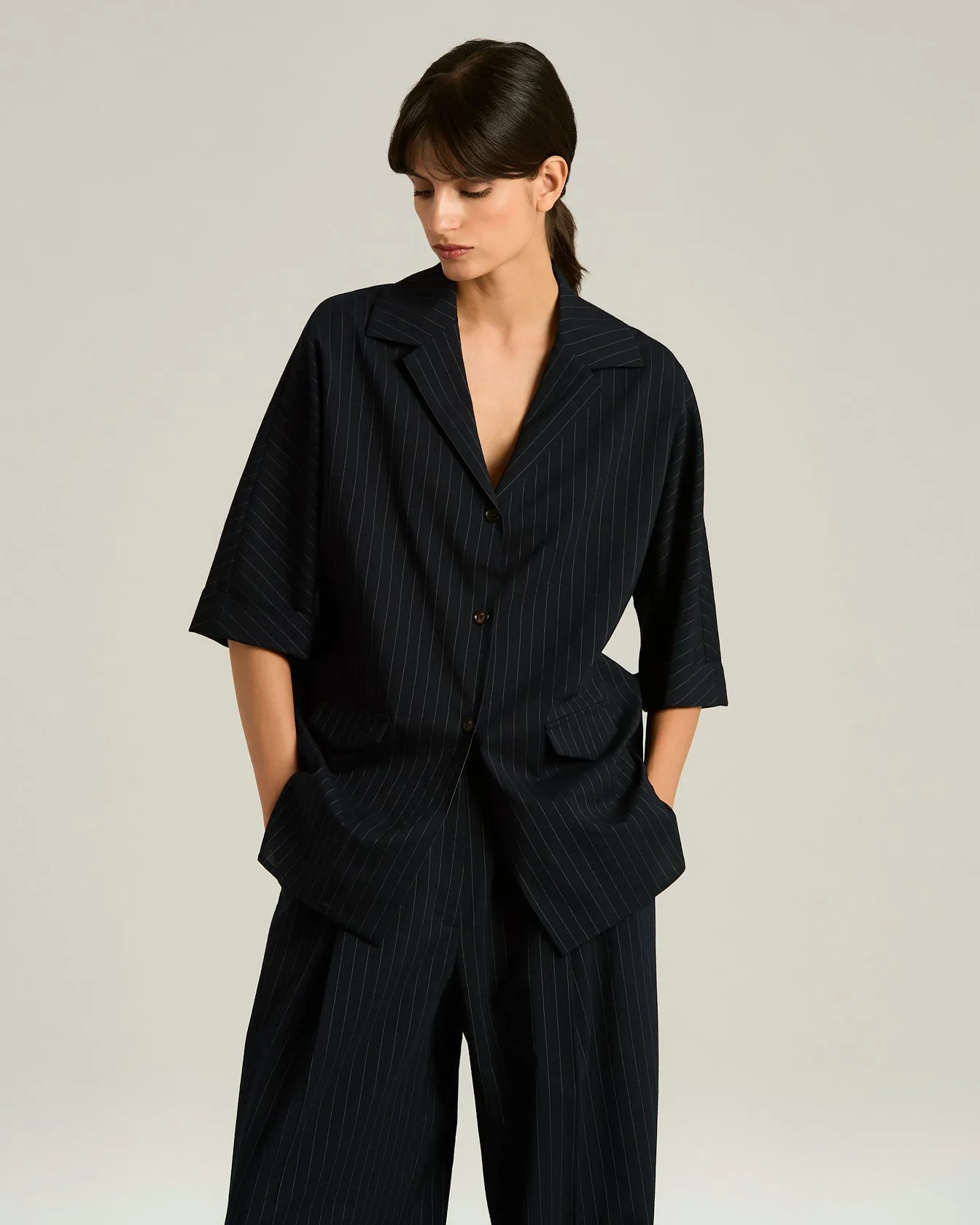 WOOL SHIRT WITH BLACK STRIPED PATTERN sold by Kiton product image thumbnail 2