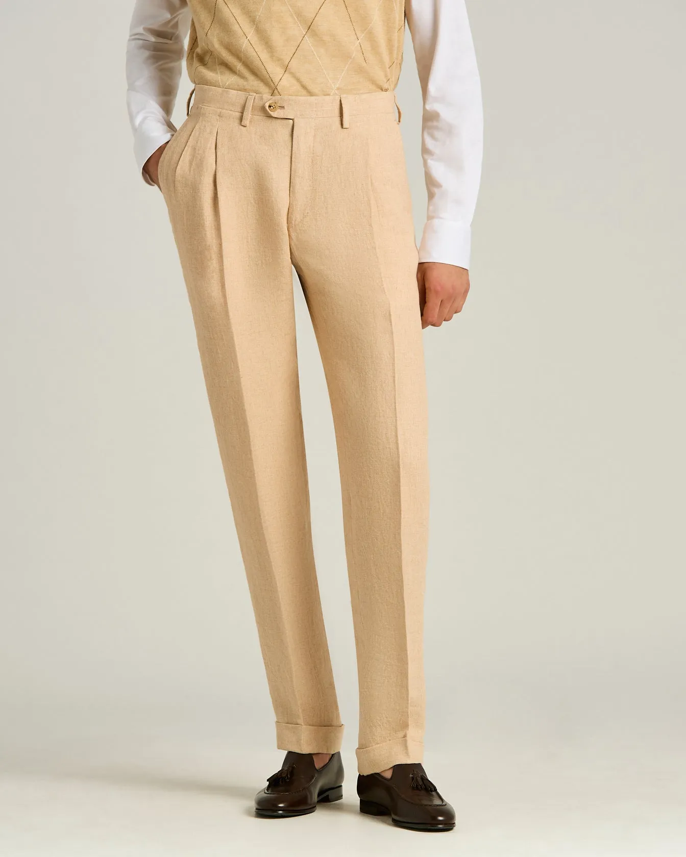 LINEN TROUSERS WITH DARTS BEIGE sold by Kiton product image thumbnail 2