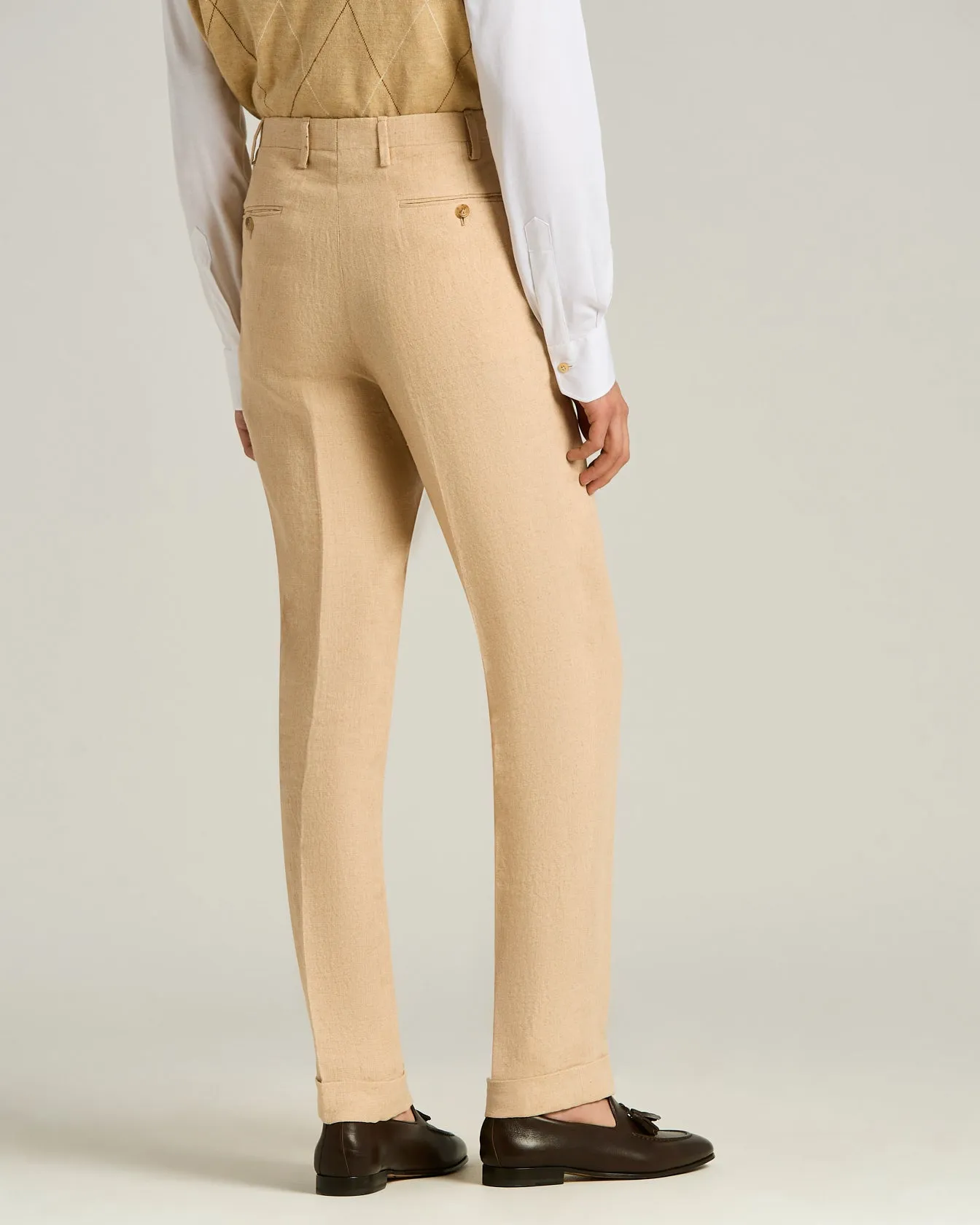 LINEN TROUSERS WITH DARTS BEIGE sold by Kiton product image thumbnail 3