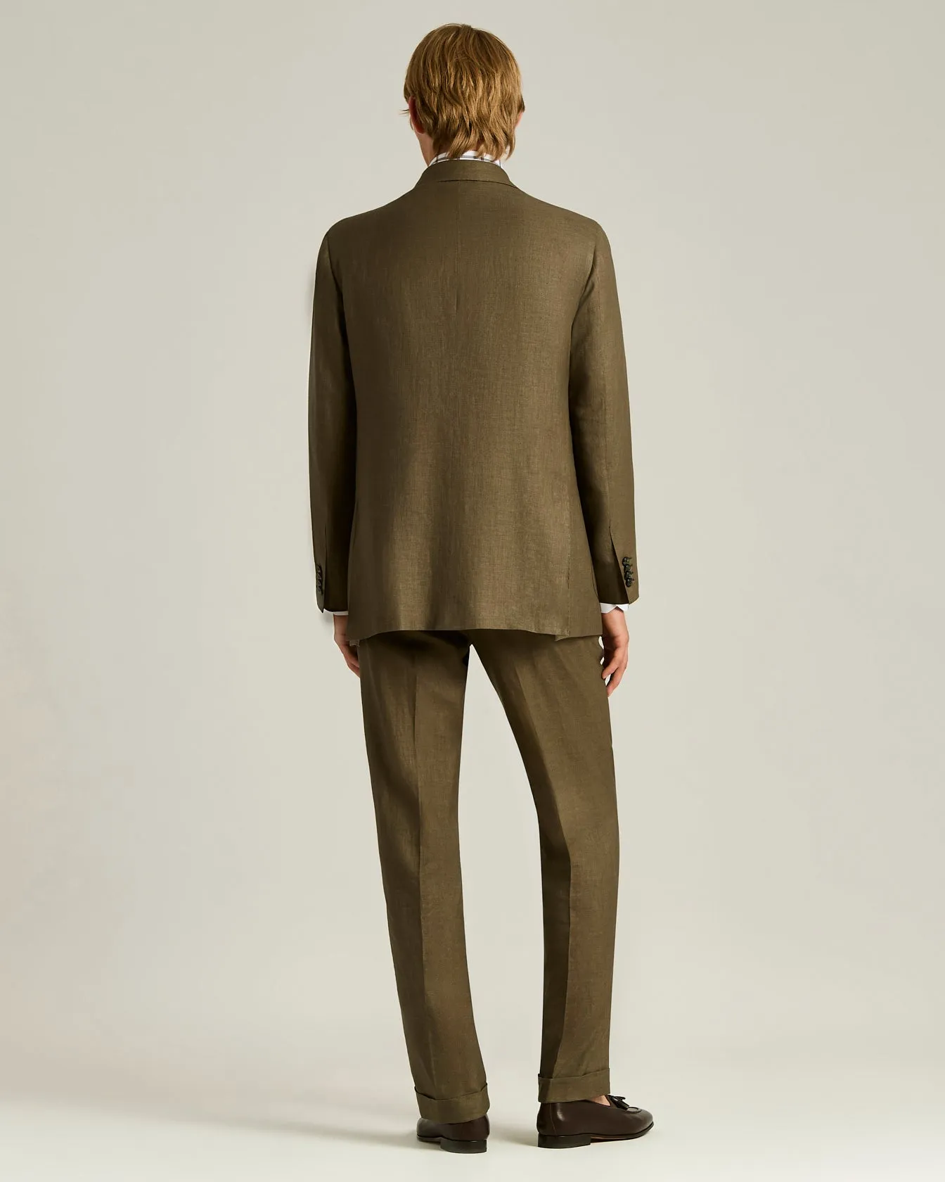 BROWN LINEN, WOOL AND SILK BLEND DOUBLE-BREASTED SUIT sold by Kiton product image thumbnail 3