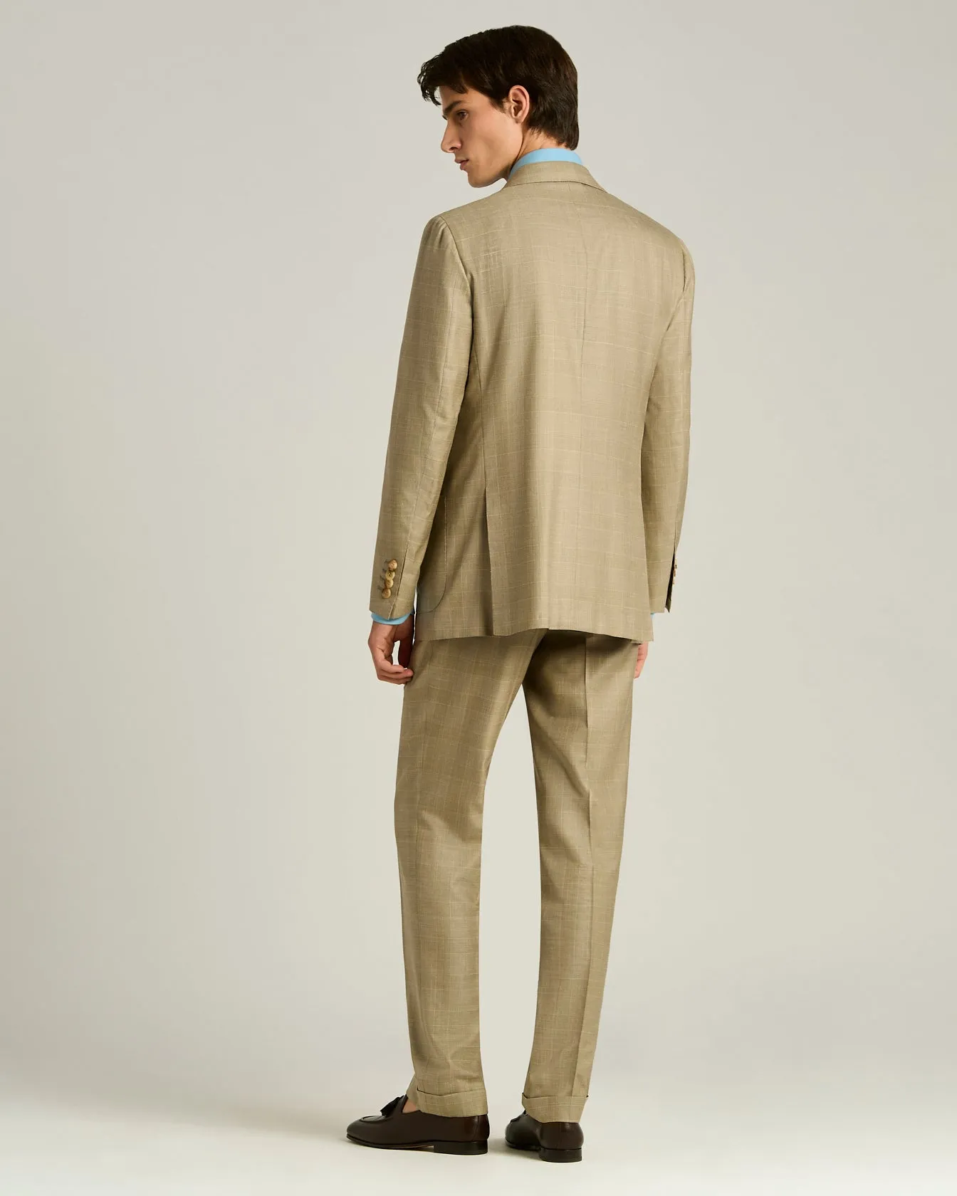 BROWN WOOL, SILK AND LINEN BLEND DOUBLE-BREASTED SUIT sold by Kiton product image thumbnail 3