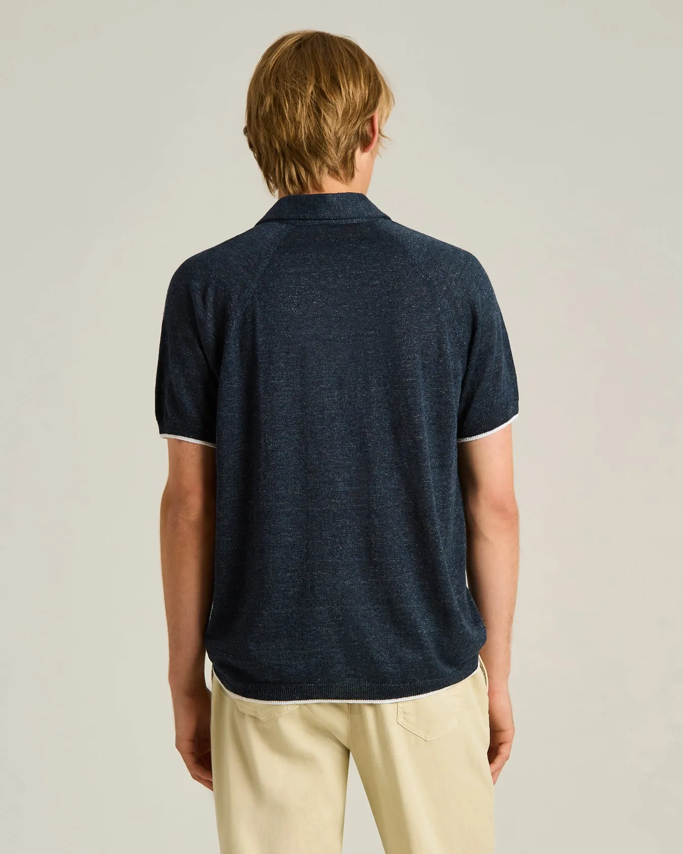 PURE LINEN SHORT-SLEEVED POLO SHIRT IN BLUE sold by Kiton product image thumbnail 3