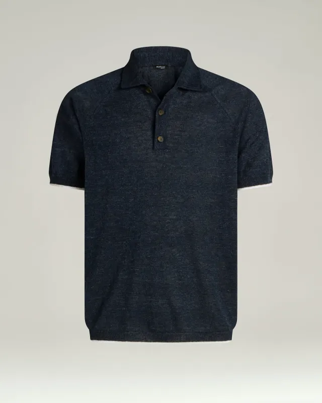 PURE LINEN SHORT-SLEEVED POLO SHIRT IN BLUE made by Kiton