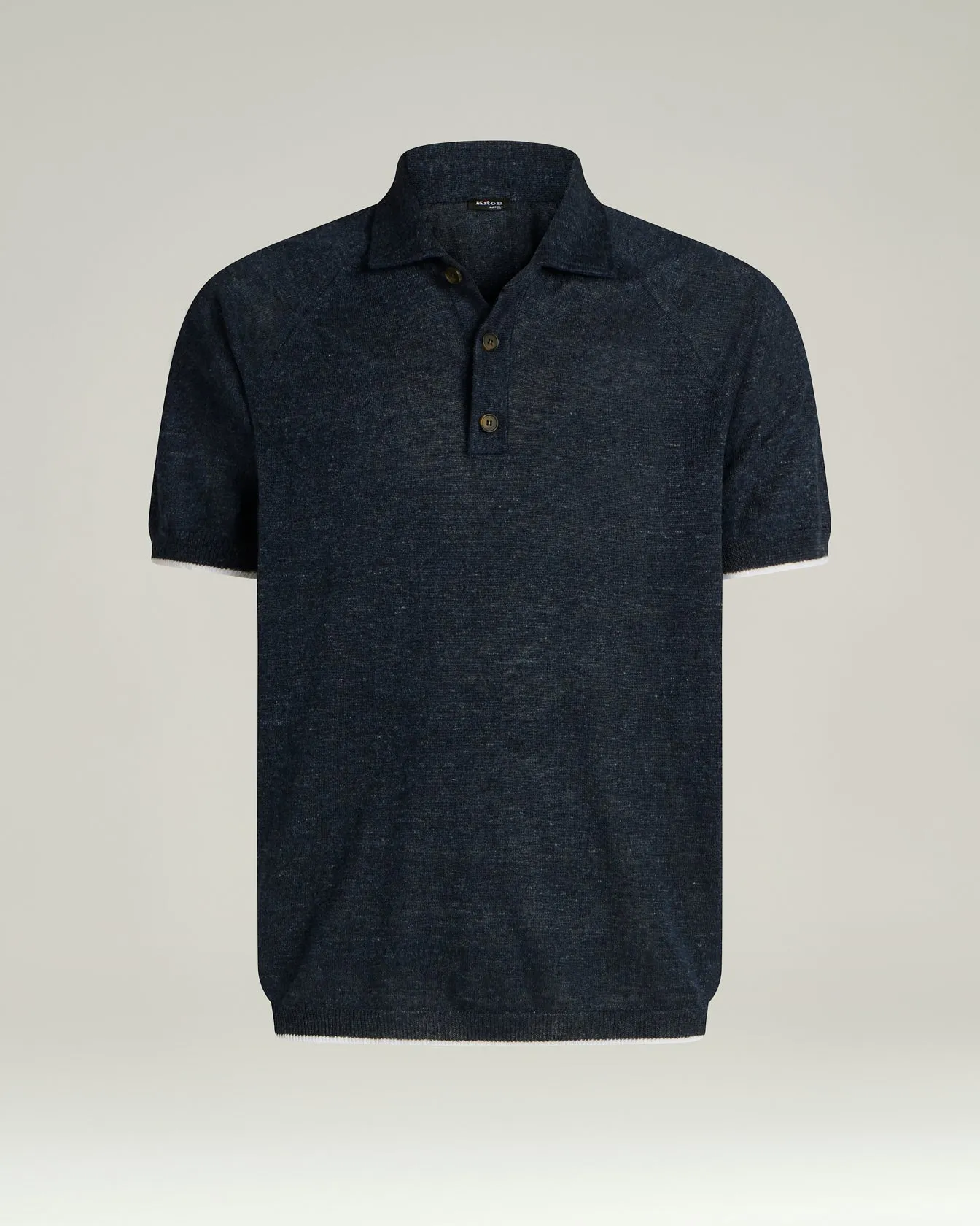 PURE LINEN SHORT-SLEEVED POLO SHIRT IN BLUE sold by Kiton