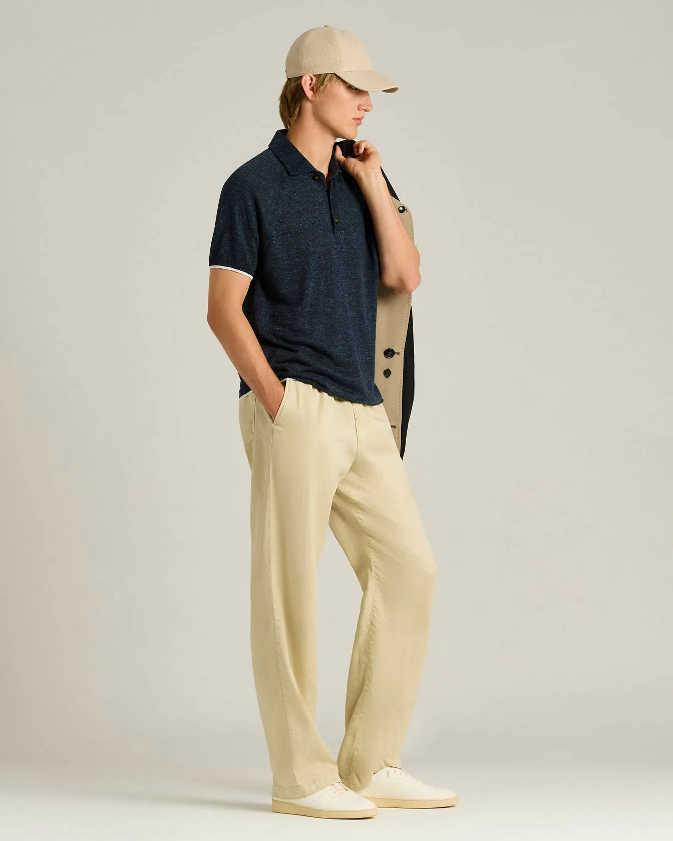PURE LINEN SHORT-SLEEVED POLO SHIRT IN BLUE sold by Kiton product image thumbnail 5