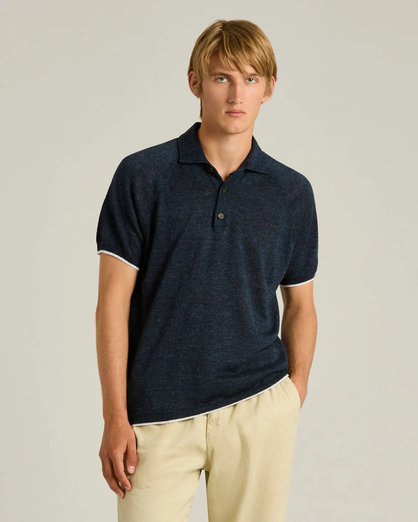 PURE LINEN SHORT-SLEEVED POLO SHIRT IN BLUE sold by Kiton product image thumbnail 2