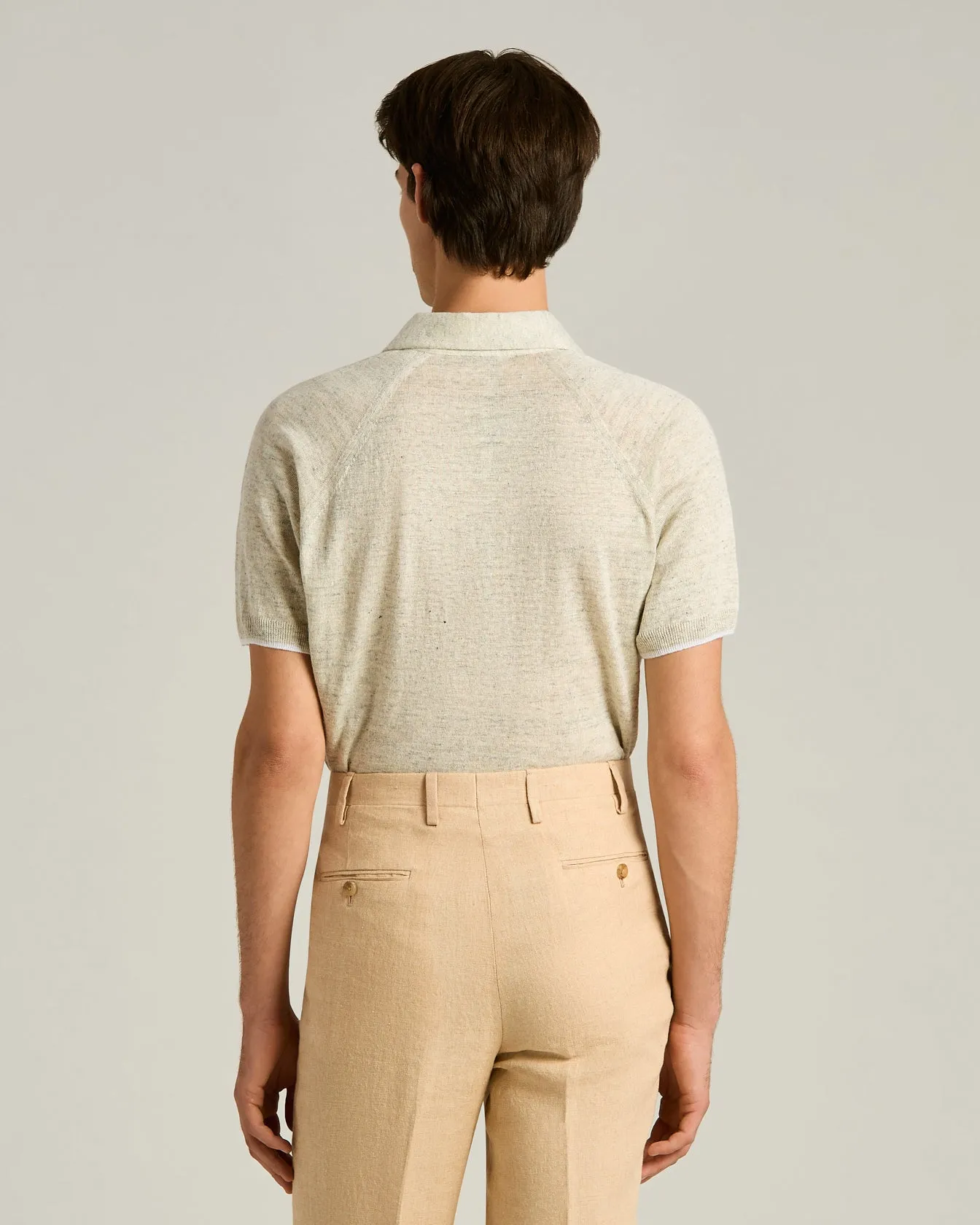 PURE LINEN SHORT-SLEEVED POLO SHIRT IN GREY sold by Kiton product image thumbnail 3