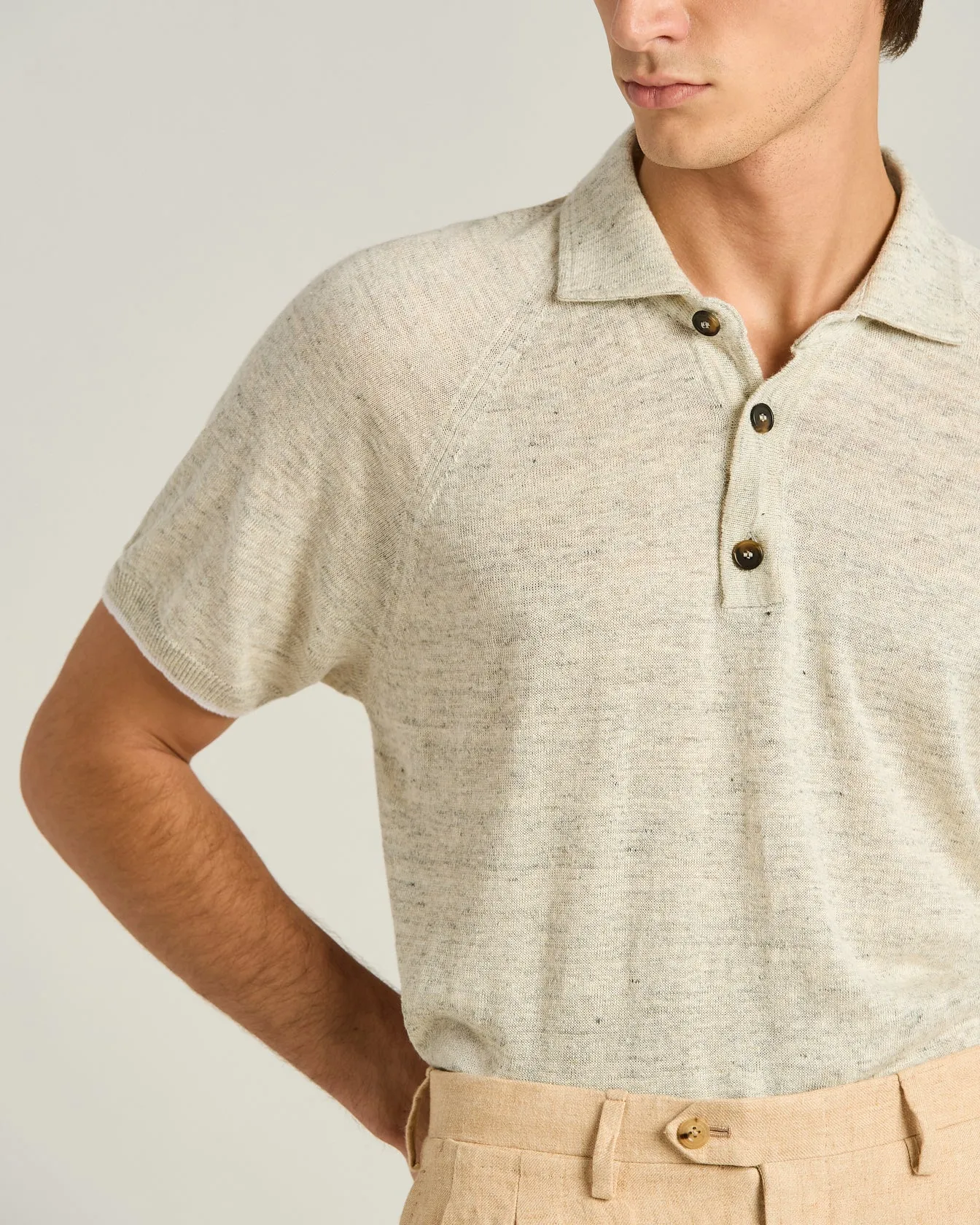 PURE LINEN SHORT-SLEEVED POLO SHIRT IN GREY sold by Kiton product image thumbnail 4