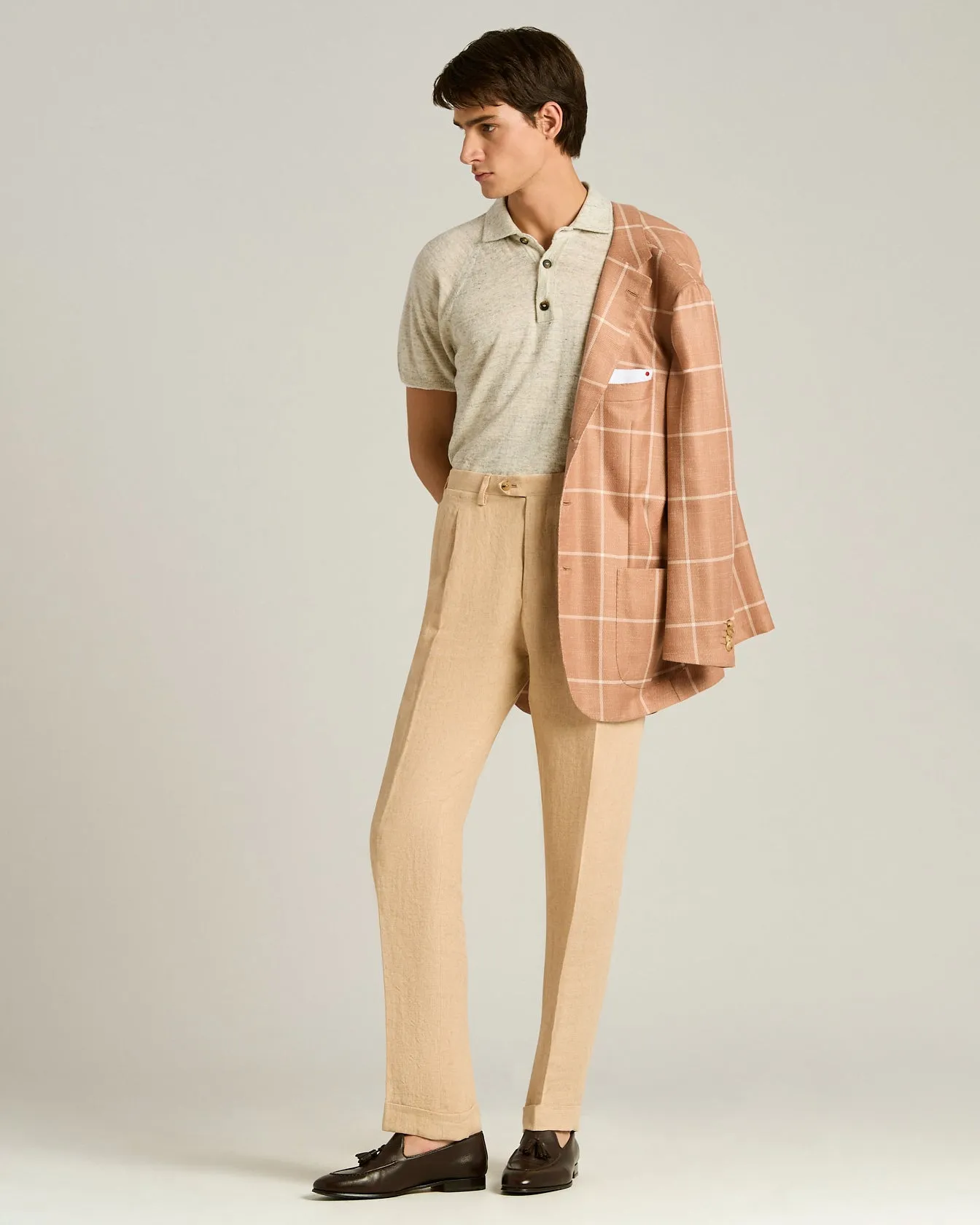 PURE LINEN SHORT-SLEEVED POLO SHIRT IN GREY sold by Kiton product image thumbnail 5