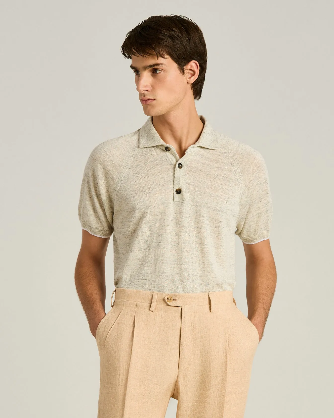 PURE LINEN SHORT-SLEEVED POLO SHIRT IN GREY sold by Kiton product image thumbnail 2
