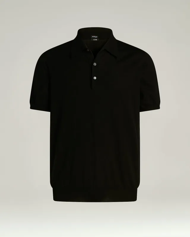 BLACK PURE COTTON SHORT-SLEEVED POLO SHIRT made by Kiton