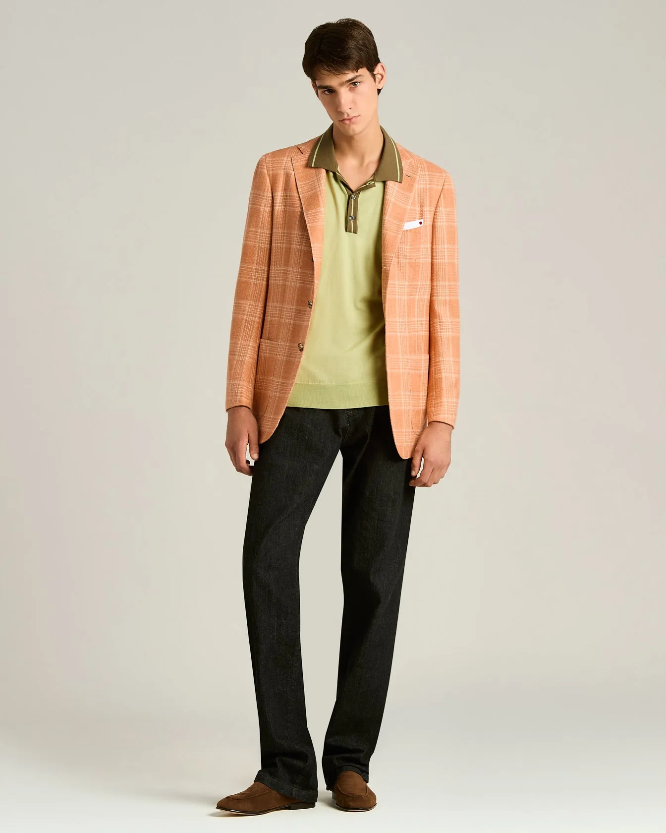 PURE COTTON POLO SHIRT WITH CONTRASTING COLLAR IN PISTACHIO AND MOSS GREEN sold by Kiton product image thumbnail 5