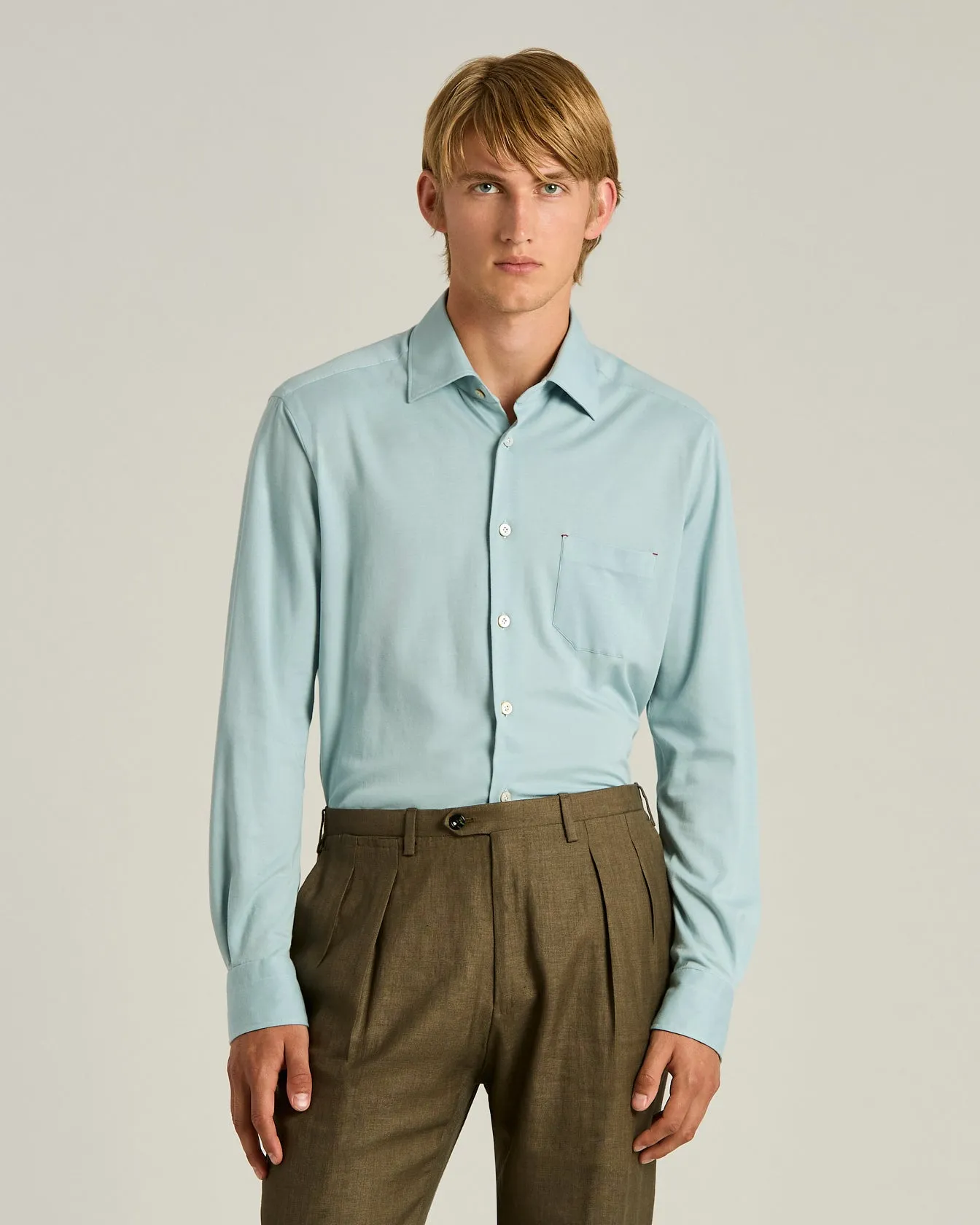 COTTON JERSEY SHIRT IN AZURE sold by Kiton product image thumbnail 2