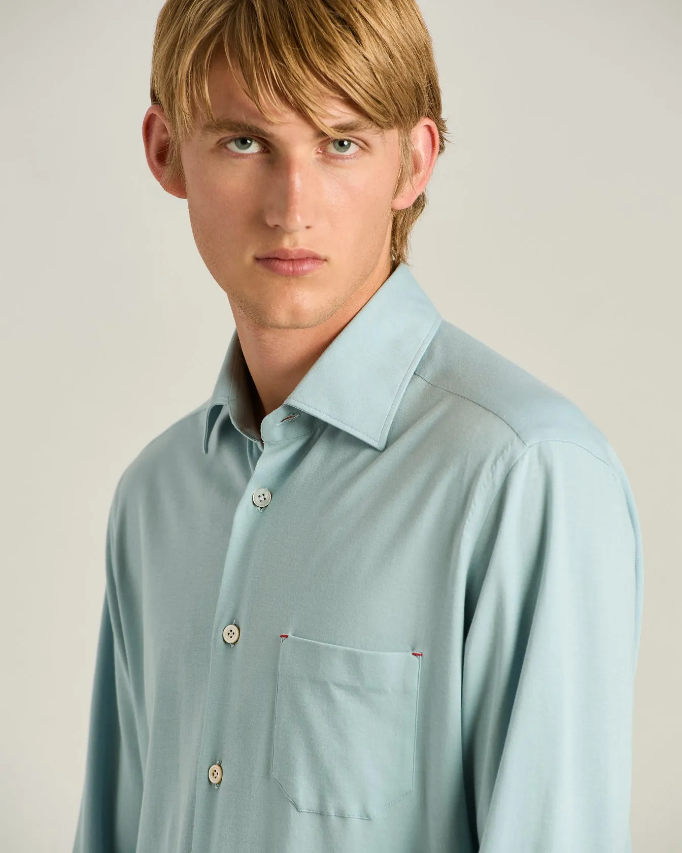 COTTON JERSEY SHIRT IN AZURE sold by Kiton product image thumbnail 4