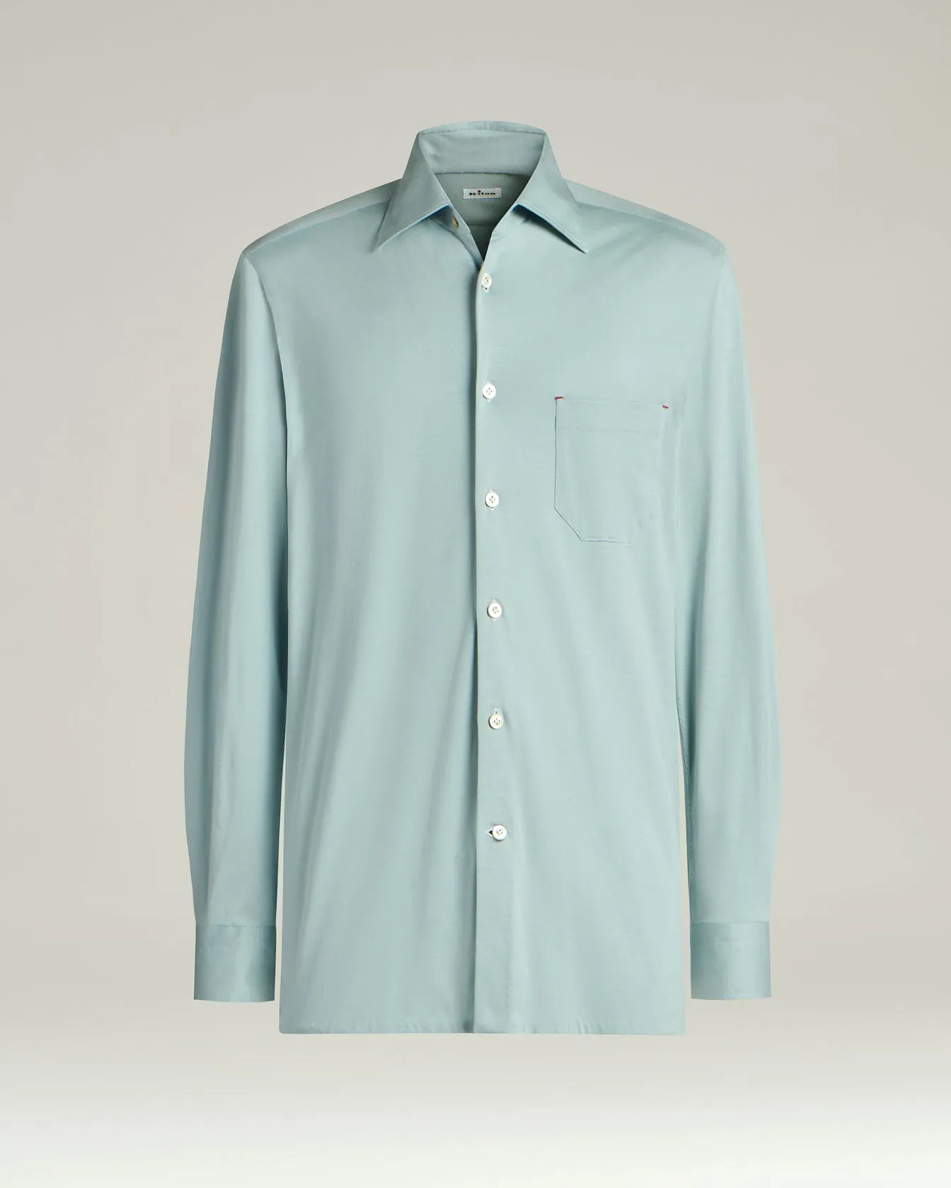 COTTON JERSEY SHIRT IN AZURE sold by Kiton