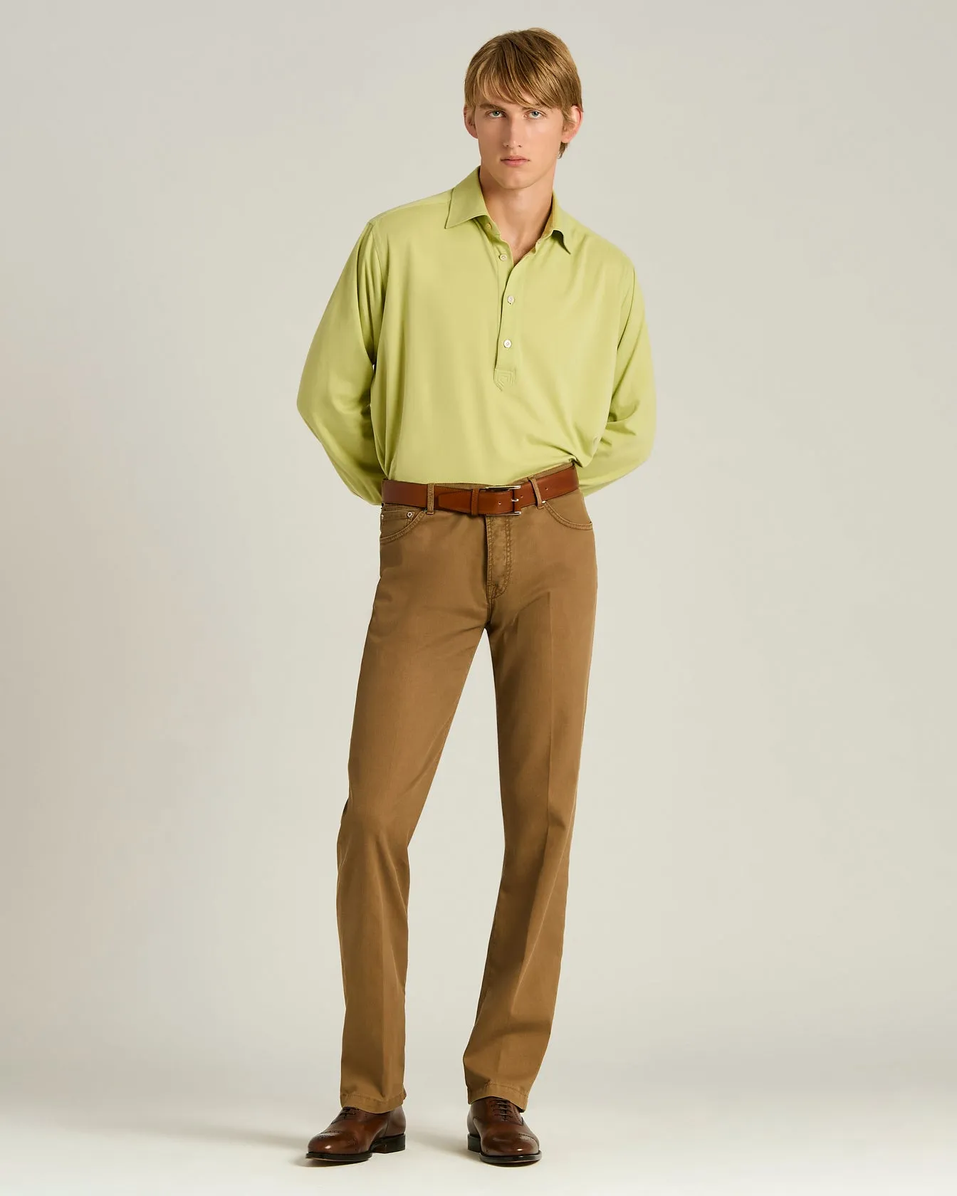 COTTON JERSEY LONG-SLEEVED POLO SHIRT IN GREEN sold by Kiton product image thumbnail 5