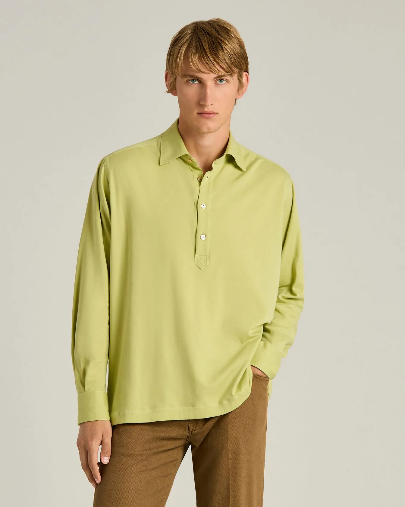 COTTON JERSEY LONG-SLEEVED POLO SHIRT IN GREEN sold by Kiton product image thumbnail 2
