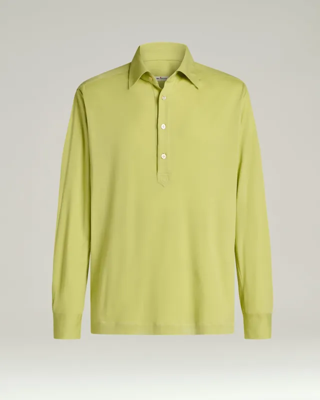 COTTON JERSEY LONG-SLEEVED POLO SHIRT IN GREEN made by Kiton