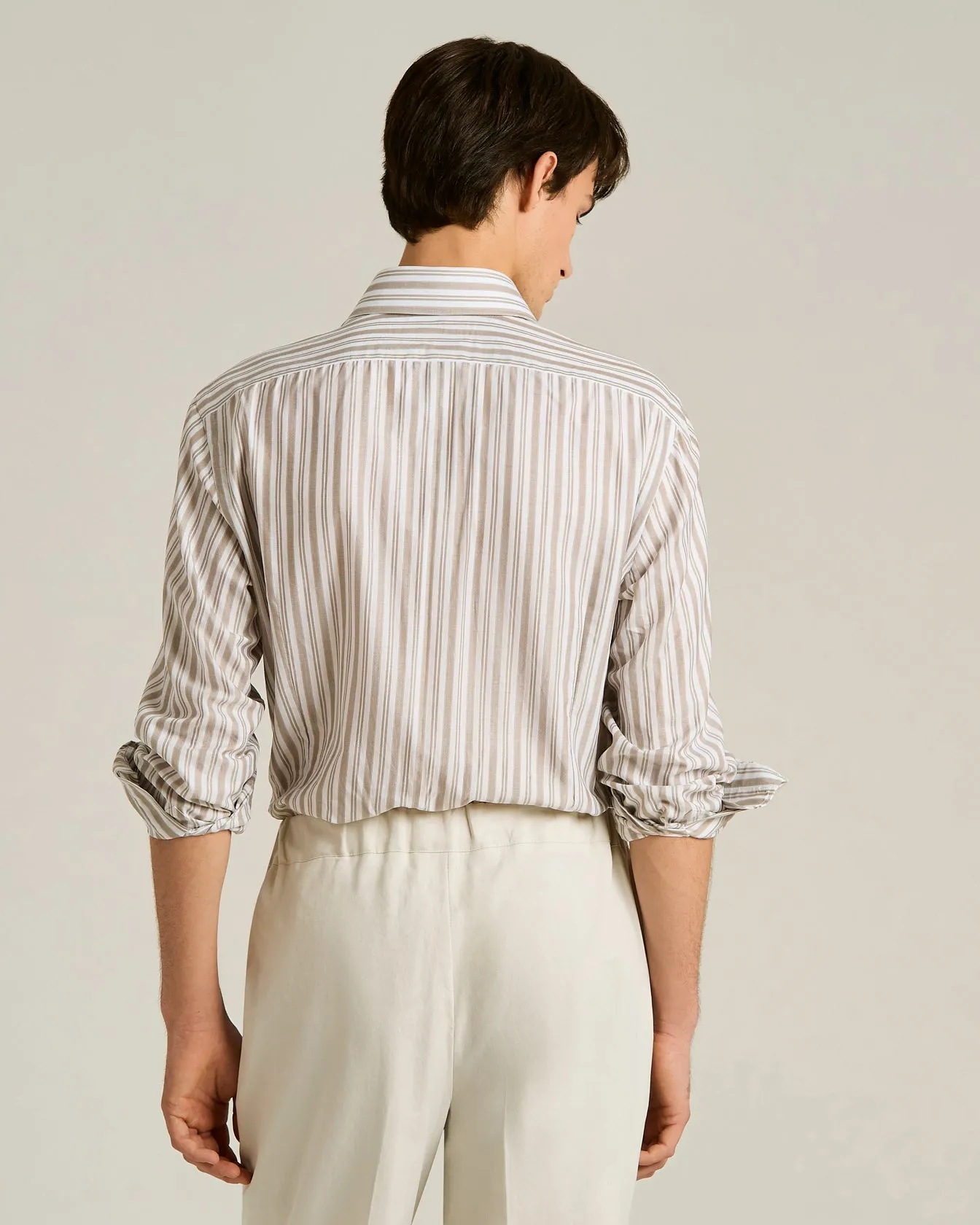 STRIPED COTTON SHIRT IN BROWN sold by Kiton product image thumbnail 3