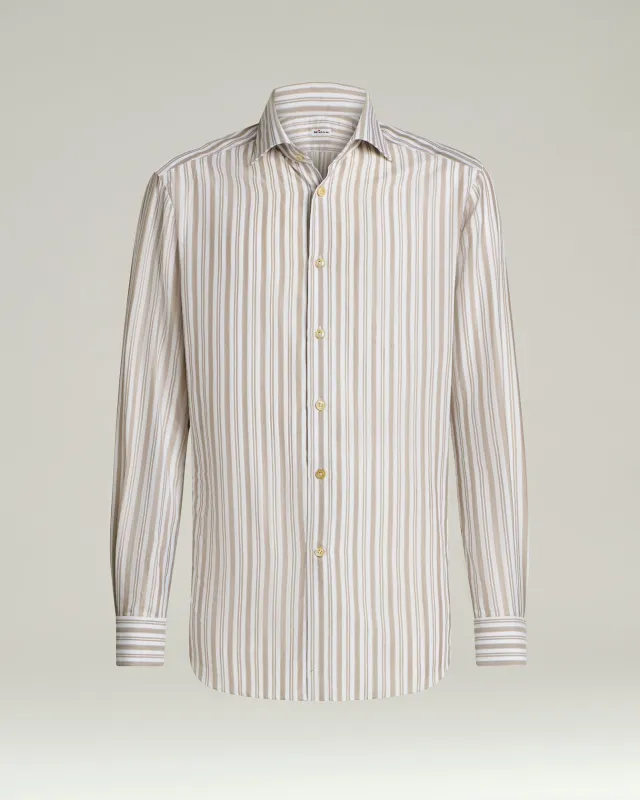 STRIPED COTTON SHIRT IN BROWN made by Kiton