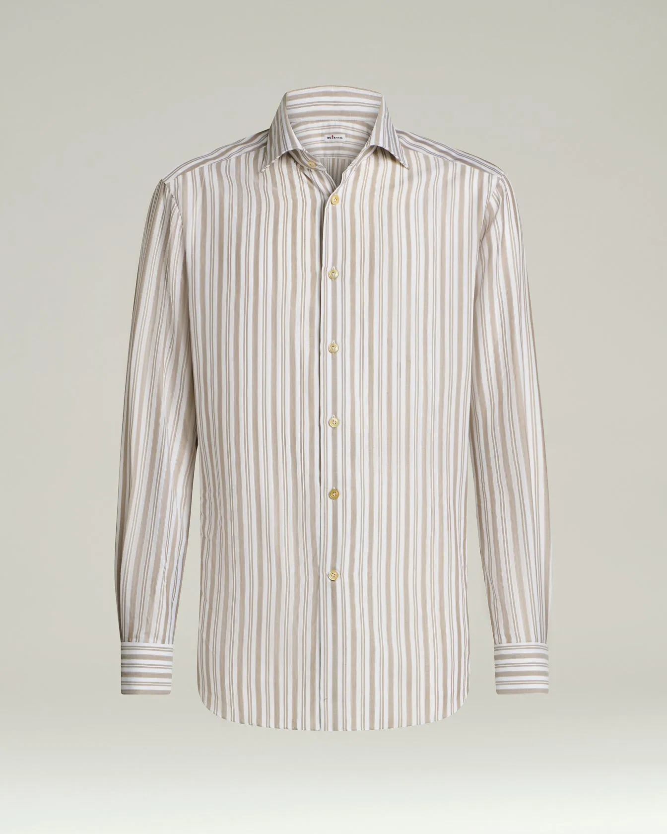 STRIPED COTTON SHIRT IN BROWN sold by Kiton