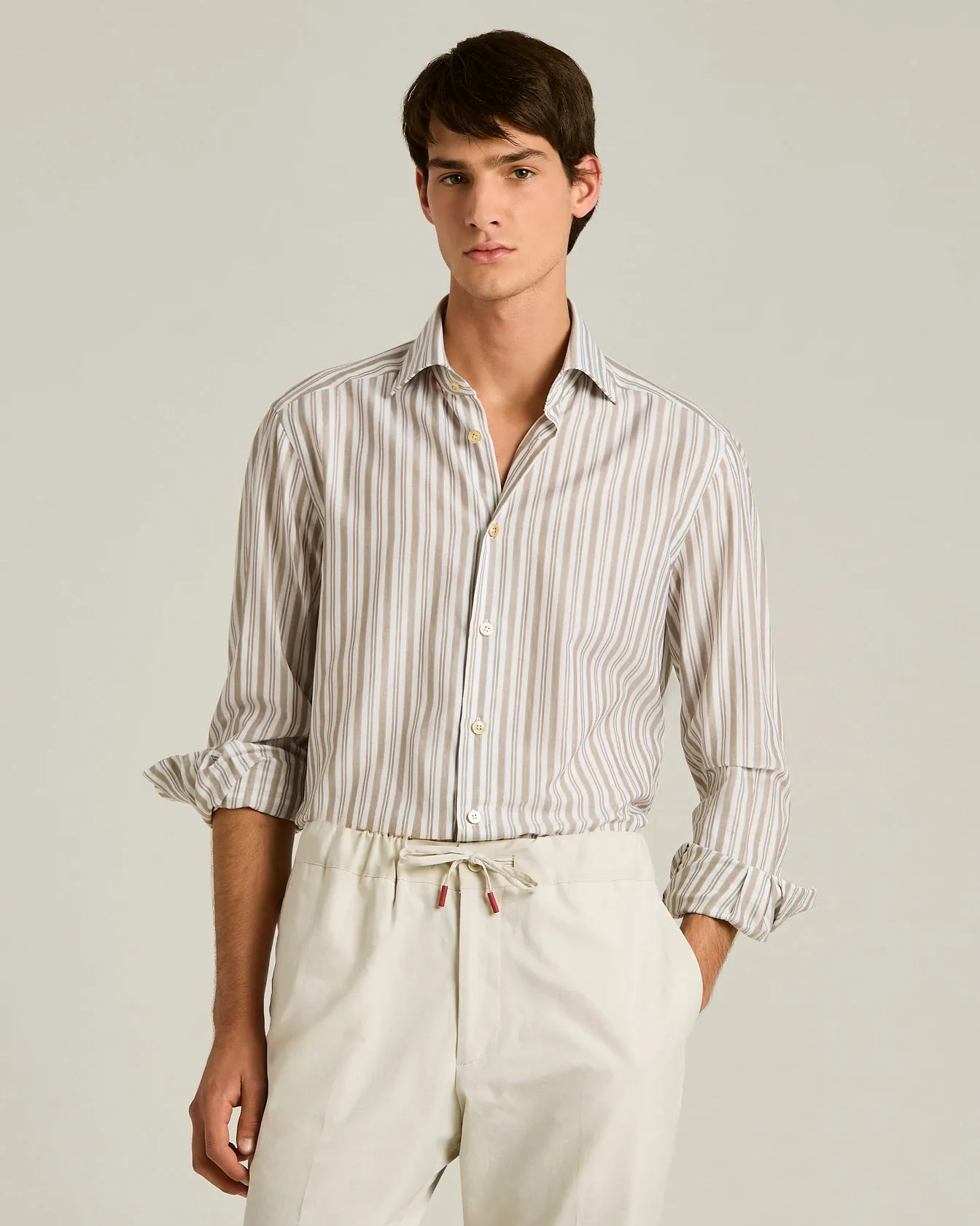 STRIPED COTTON SHIRT IN BROWN sold by Kiton product image thumbnail 2