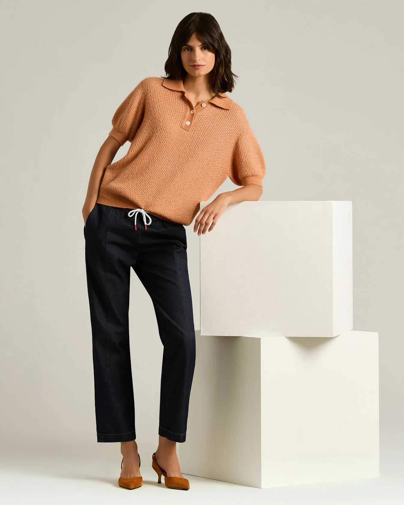 BLUE SOFT WAISTED COTTON AND LINEN TROUSERS sold by Kiton product image thumbnail 5