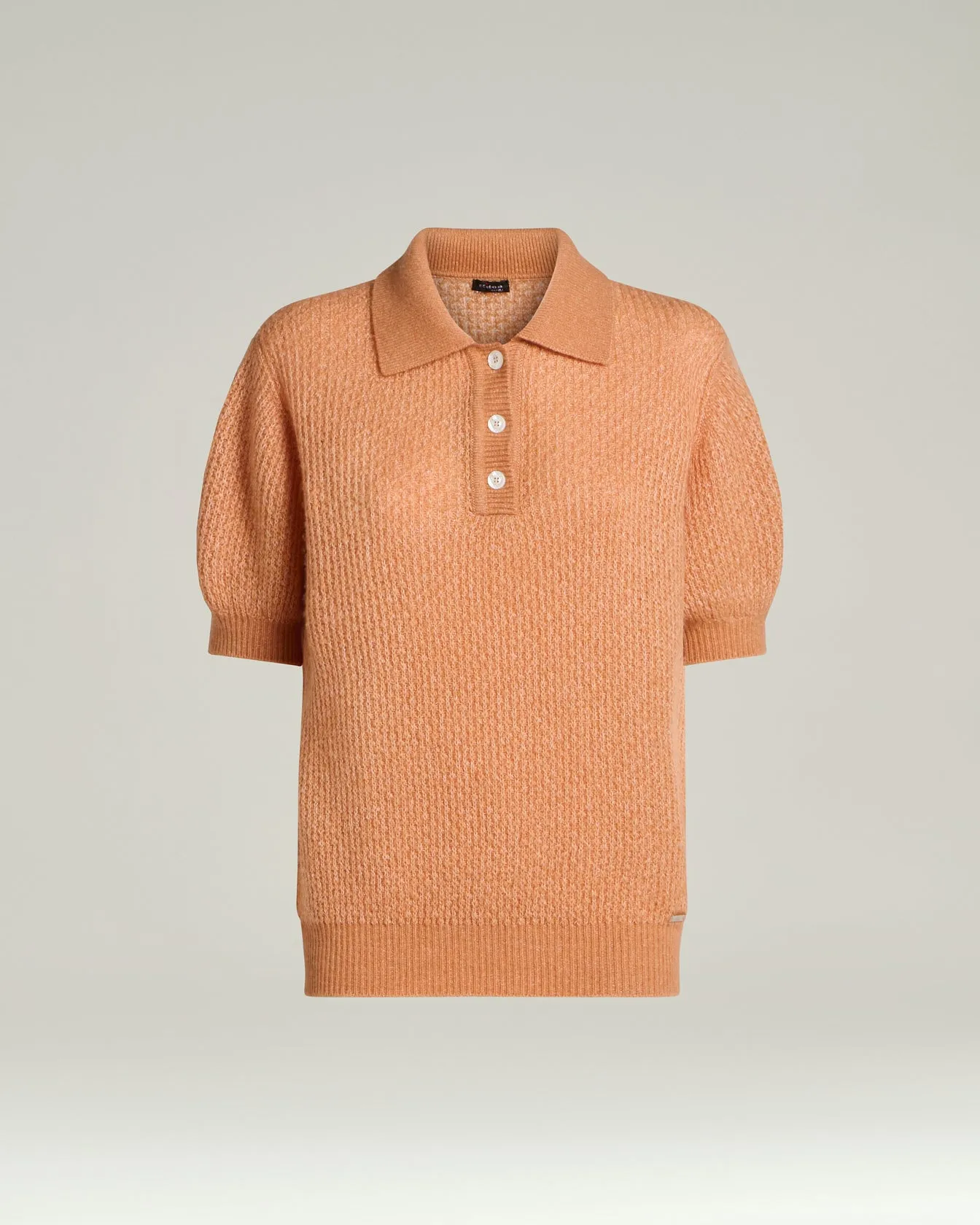 SHORT-SLEEVED CASHMERE AND SILK POLO SHIRT IN PEACH PINK AND WHITE sold by Kiton