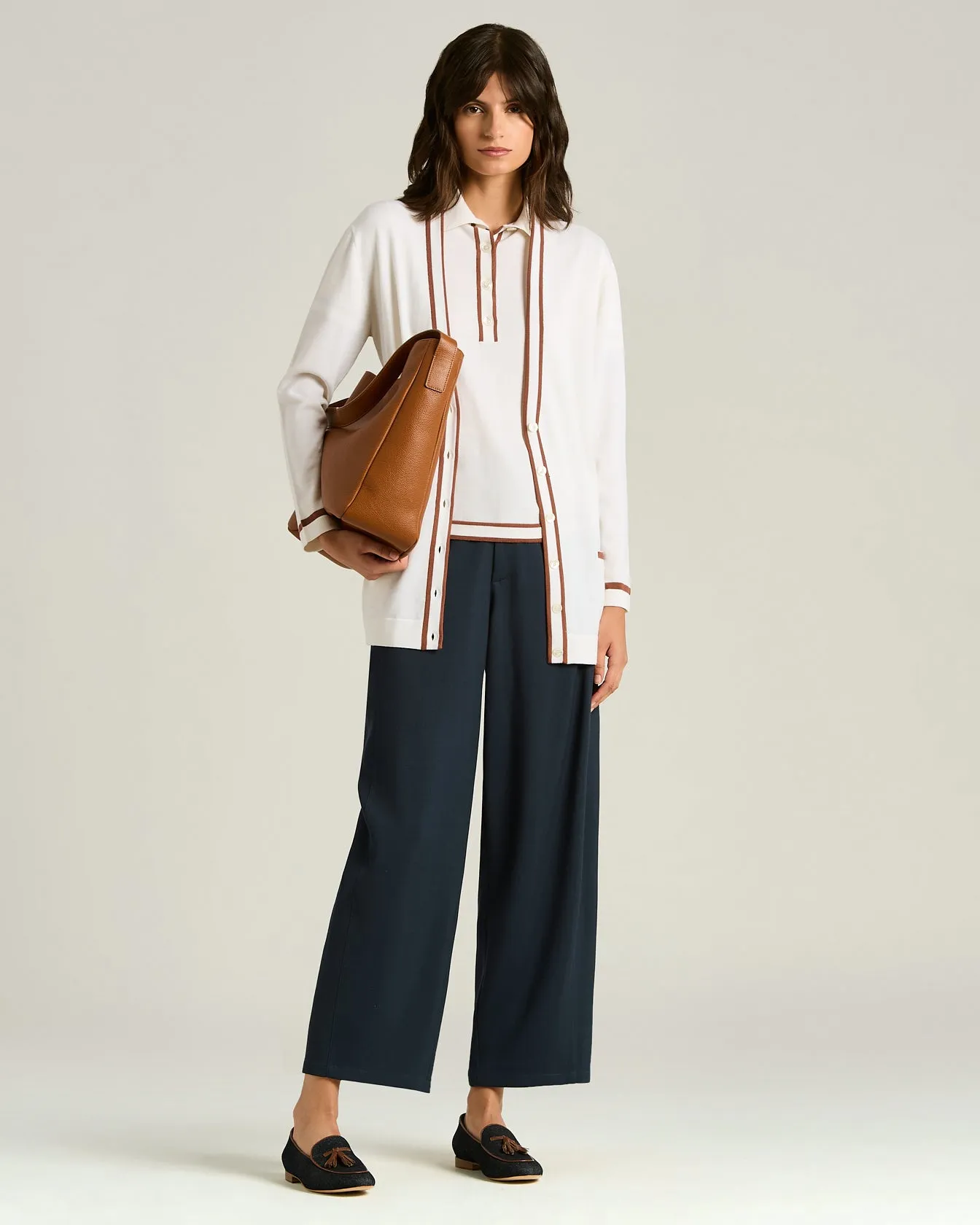 FINE WOOL CARDIGAN WITH CONTRASTING TRIMS IN WHITE HAZELNUT sold by Kiton product image thumbnail 5