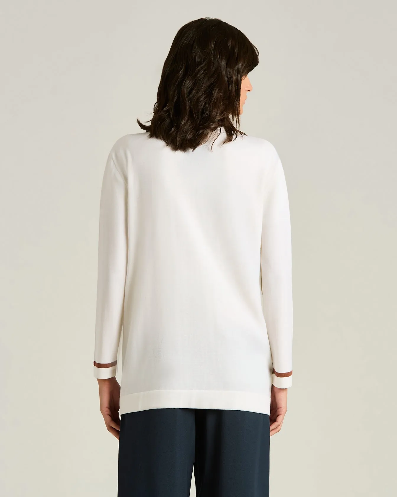 FINE WOOL CARDIGAN WITH CONTRASTING TRIMS IN WHITE HAZELNUT sold by Kiton product image thumbnail 3