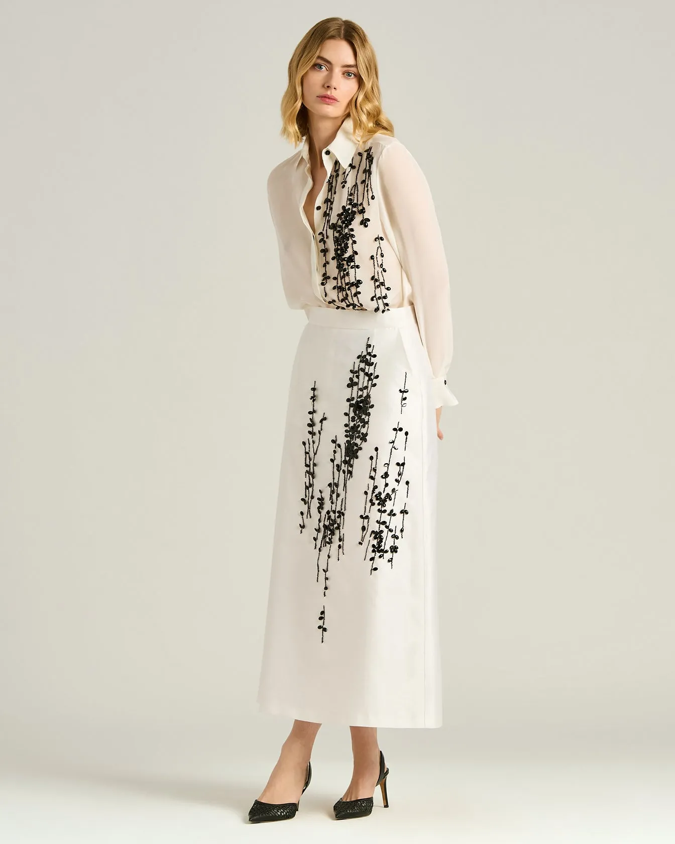 SILK SATIN SHIRT WITH HAND-EMBROIDERED DESIGN IN WHITE sold by Kiton product image thumbnail 5