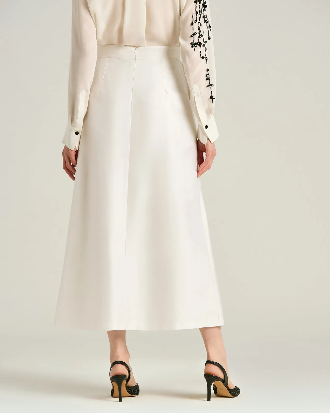 COTTON SILK SATIN TAILORED SKIRT WITH RAISED EMBROIDERY IN OPTICAL WHITE sold by Kiton product image thumbnail 3