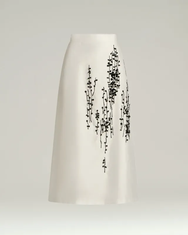 COTTON SILK SATIN TAILORED SKIRT WITH RAISED EMBROIDERY IN OPTICAL WHITE made by Kiton